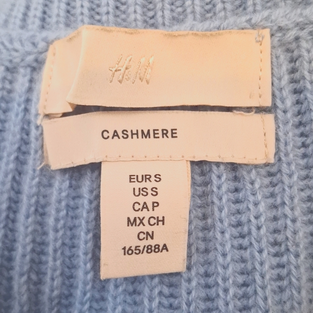 NEW H&M Cashmere Mock Neck Ribbed Sweater Light Blue Size S! VERY RARE!!! - Picture 5 of 9